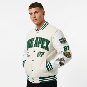 White Blue <b>Racing</b> Letterman <b>Jacket</b> Custom Embroidered Bomber Streetwear Motorsport Letterman <b>Jacket</b> - Product Image 3