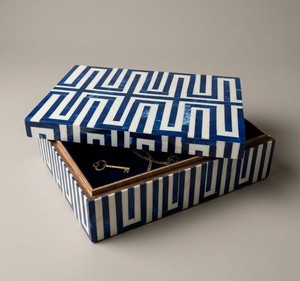 Handmade Blue Bone Inlay Jewelry <b>Box</b> Geometric Pattern Jewelry Storage Organizer Decorative Keepsake <b>Trinket</b> <b>Box</b> for Home Decor - Product Image 1