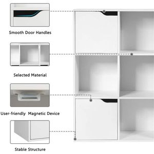 White 9 Cube Organizer Bookcase with Enclosed Cabinets and <b>Open</b> Cubbies 3 Tier <b>Storage</b> Design - Product Image 5