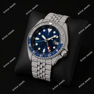 Reloj de lujo con bisel de diamantes azules y pulsera de acero inoxidable plateado, reloj de moda para hombre - Product Image 2