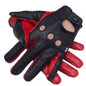 Guantes de Conducción de Cuero Rojo y Negro, Guantes de Cuero Suave y Transpirable Unisex - Product Image 4