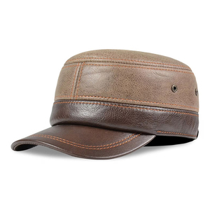 2026 Good Supplier New Arrival Trendy Fully Customized Made Adult Outdoor Wear Premium Quality Two-Tone Genuine Leather Caps - Product Image 1
