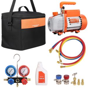 Pompa per vuoto rotativa a palette monostadio da 1/4 HP per HVAC, kit refrigerante A/C, 4 CFM, con manometro e collettore per vuoto AC 4 CFM - Product Image 1