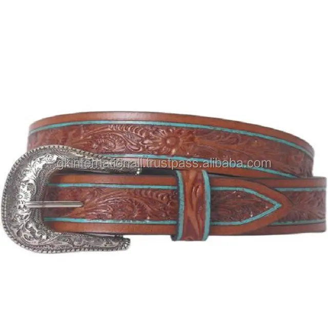 Ceinture d'outillage en cuir de vache occidentale sur mesure de qualité supérieure, conception florale personnalisée, fabricant de ceinture en cuir à main