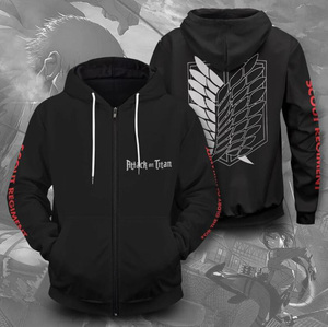 เสื้อฮู้ด AOT ลายอนิเมะสำหรับผู้ชาย สีดำ แบบซิป มีโลโก้ปีกพิมพ์ด้านหน้าและด้านหลัง ทรงปกติ - Product Image 6