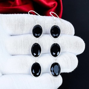 <b>Black</b> Onyx Statement <b>Earrings</b> 925 Sterling Silver Handmade Gemstone <b>Dangle</b> <b>Earrings</b> - Product Image 4