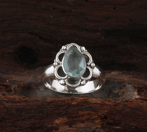 Anillo de Plata de Ley 925 con Engaste de Bisel y Par de Gemas de Topacio Azul Natural para Boda, Aniversario o Fiesta, Venta al por Mayor - Product Image 1