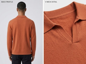 เสื้อโปโลแขนยาวผ้าขนสัตว์ผู้ชาย ปกคอพับ เสื้อโปโลถักทรงหลวมสบายๆ สำหรับผู้ชาย - Product Image 3