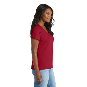 T-shirt décontracté professionnel pour femme à col en V, en mélange de coton doux, à manches courtes, personnalisable, vente en gros - Product Image 2