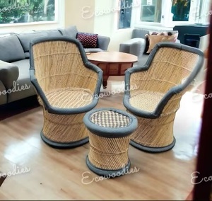 Ensemble de chaises de jardin en bambou pour salon, 2 chaises, 1 table, meubles modernes d'intérieur/extérieur, finition naturelle durable, faits à la main - Product Image 2