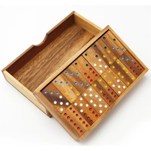Juego de Dominó de Madera Hecho a Mano en Caja de Almacenamiento, Juego de Dominó Profesional de Doble 6 con Puntos de Colores para Niños y Adultos, Juguete Clásico de Mesa - Product Image 5