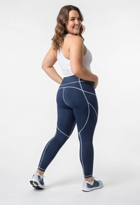 Women Plus Size High Waist Stretch Running <b>Tights</b> Breathable Yoga Leggings Contrast Seams Gym Workout Quick Dry Fitness Legging - Product Image 5
