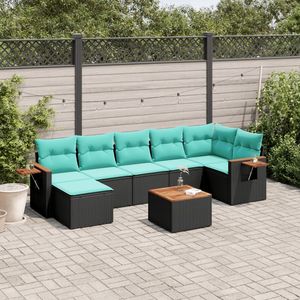 Set di divani da giardino moderni in polyrattan nero da 8 pezzi con cuscini per sedute all'aperto - Product Image 3