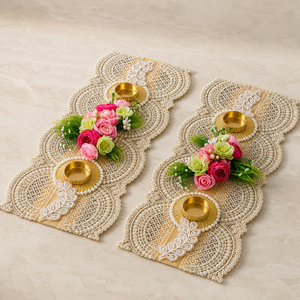 Luxury Pearl Floral Diya Decoration Pair Handmade Gold Patti Wedding <b>Mandir</b> Pooja Festival Home Decor Gift Item - Product Image 3