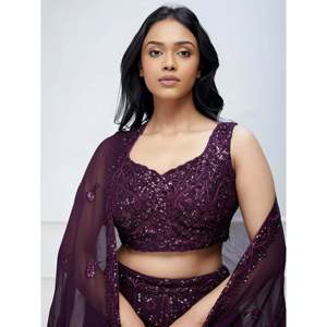 Vestido de Fiesta Tipo A con Lentejuelas Moradas y Pedrería, Lehenga Choli de Lujo para Eventos - Product Image 4