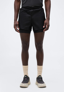 Men's Black Solid Double <b>Layer</b> Canvas Running Shorts <b>Mid</b> Waist Drawstring Closure Elastic Quick Dry Breathable Sports Training - Product Image 3