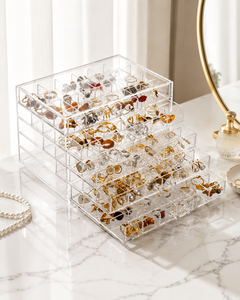 Acrylic Modern Eco-friendly for Earring <b>Storage</b> <b>Box</b> Clear Plastic Jewelry Display Stand 5 Drawers 120 <b>Small</b> Compartment Tray - Product Image 1