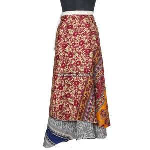 New Designer Indian Vintage Silk Double Layer Reversible Sarong Sari Magic <b>Wrap</b> <b>Skirt</b> Rajasthani Jaipur Silk Sari Magic <b>Wrap</b> - Product Image 1