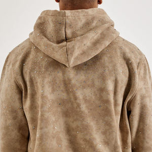 Men's <b>Hooded</b> Tracksuit Set Beige Rhinestone Dot Pattern Full Length Regular Fit Casual Autumn Wear 100% Cotton - Product Image 4