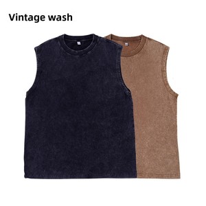 RAZER'S IMPEX New Washed-out Snow Wash Distressed Vest Men Heavyweight 220g European-American Vintage Hip Hop Sleeveless Summer - Product Image 3