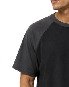 T-shirt Raglan Noir et Gris Foncé pour Homme, Manches Courtes, Col Rond, Coton, Personnalisé, Style Décontracté Streetwear, Color Block - Product Image 3