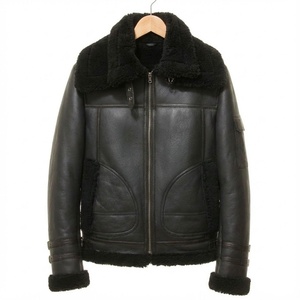 Classic 100% Genuine Sheepskin Leather black Plus Size Bomber Jacket for Men Winter With Warm Shearling <b>Fur</b> Bomber Jacket - Product Image 1