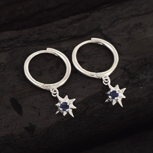 Venta al por mayor, nueva colección, pendientes de aro colgantes de plata de ley 925 con estrella polar y gema de cianita, joyería fina para mujer - Product Image 2