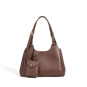 Women's Classic Genuine Leather Hobo <b>Bag</b> Brown Color Two Handles Buckle Closure Daily Use Style - Product Image 1