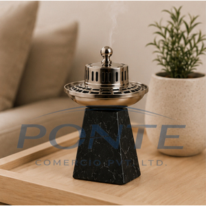 Marble Base Bakhoor Burner Modern Metallic Incense Holder For Home <b>Decor</b> & Aromatherapy Decorative Brass Dhoop Dani For Resin - Product Image 4