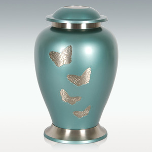 Elegant White Butterfly Funeral Urn – Handcrafted Brass Cremation Urn for Adult Ashes – Pearl Finish <b>Memorial</b> Urn. - Product Image 2