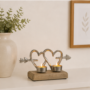 Handcrafted Modern Double Heart Tealight Candle Holder Eco-Friendly Christmas Home Decoration Silver Aluminum Metal Sculpture - Product Image 6