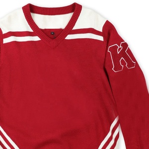 Suéter de Punto Rojo Personalizado al por Mayor para Hombre, Cuello en V, Manga Larga, Bordado con la Letra K, Suéter Informal de Invierno - Product Image 5