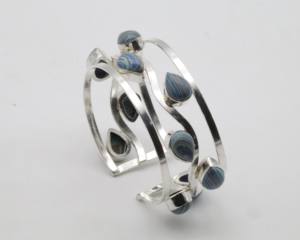 Agate Cuff <b>Bangles</b> with German <b>Silver</b>, Natural Agate Stone Adjustable Open Cuff <b>Bracelet</b>, Handmade Gemstone <b>Bangle</b> Jewelry - Product Image 1