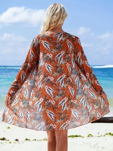 Ensemble bikini à imprimé floral pour femmes, col halter, short à nouer sur le devant, maillot de bain anti-UV, vêtements de plage, tankinis - Product Image 5