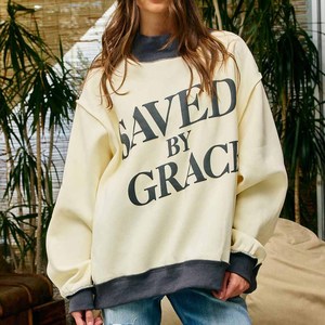 เสื้อสเวตเชิ้ตคอกลมโอเวอร์ไซส์ Saved By Grace ผ้าฝ้ายเฟรนช์เทอร์รี่ ทรงลำลอง ใส่ได้ทั้งชายและหญิง เหมาะสำหรับฤดูใบไม้ร่วง คอเต่า - Product Image 1