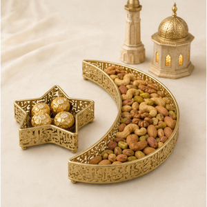 Metal Ramadan <b>Serving</b> <b>Tray</b> Set <b>Gold</b> Crescent Moon Star Food Platter Eid Mubarak Dessert Display <b>Trays</b> for Middle East Party - Product Image 4