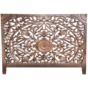 Tête de lit sculptée à la main en bois, finition cuivre brun, taille King Size, en bois d'ingénierie, motif Mandala, décoration murale pour lit - Product Image 1