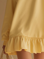 Fashionable Casual Yellow Lapel Swear-style Knee-Length Flapper Dress Front Zipper Design Long Sleeves Summer Spring Spandex