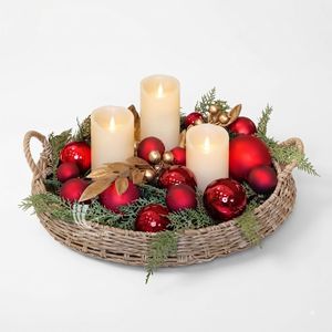 Handwoven Rattan Serving <b>Basket</b> <b>Round</b> <b>Wicker</b> Storage Tray With Handles for Kitchen Picnic Home Decor - Product Image 3