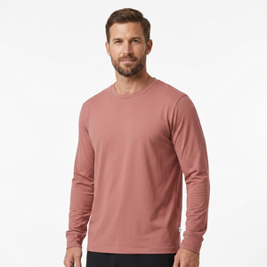 T-shirt à manches longues pour homme, coupe ajustée, couleur unie, col rond, tricoté en coton, vêtement décontracté, respirant, anti-rides, séchage rapide, écologique - Product Image 4