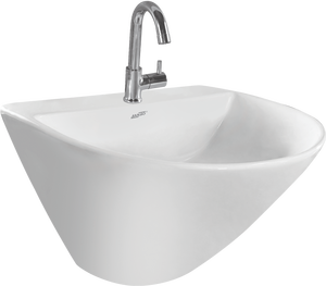 Lavabo de Cerámica de Diseño Moderno y Elegante, de un Solo Orificio, Montado en la Pared, con Acabado Ovalado Brillante y Sostenible para Baño - Product Image 1