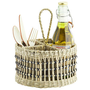 Cesta de almacenamiento redonda con 4 compartimentos y ganchos para colgar, cesta de almacenamiento resistente de fibra de algas marinas. - Product Image 1