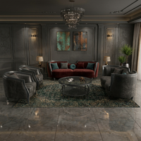Ensemble de canapés en velours de luxe sur mesure avec cadre doré |   Sièges rembourrés classiques modernes pour salon de villa et hall d'hôtel