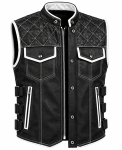 <b>Men's</b> <b>Black</b> Leather Motorcycle <b>Vest</b> with Custom Color Trim Quilted Biker <b>Vest</b> Custom OEM - Product Image 6