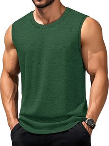 Men's <b>Green</b> Sleeveless <b>Tank</b> <b>Top</b> O-Neck Solid Color Knitted Breathable Casual Fitness Wear - Product Image 1