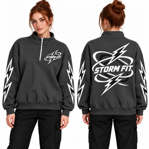 Sweat-shirt vert à col montant et fermeture éclair pour femme Storm Fit, manches longues, logo imprimé, tricoté, respirant, idéal pour l'automne - Product Image 2