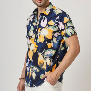เสื้อเชิ้ตผู้ชายลายดอกไม้ แขนสั้น ผ้าฝ้าย ปกคอพับ สไตล์ลำลอง ฤดูร้อน สไตล์ฮาวาย ระบายอากาศได้ดี ผ้าป๊อปลิน ทรงปกติ - Product Image 3