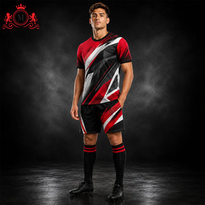 ชุดเสื้อฟุตบอลและกางเกงขาสั้นสีแดงดำขาวสำหรับผู้ชาย แบบระบายอากาศได้ดี ผลิตจากโพลีเอสเตอร์ เหมาะสำหรับผู้ใหญ่ - Product Image 6