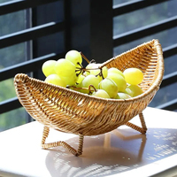 Panier à fruits en rotin tissé à la main de haute qualité, multifonctionnel, style vintage, design pliable écologique, demi-lune, logo personnalisé