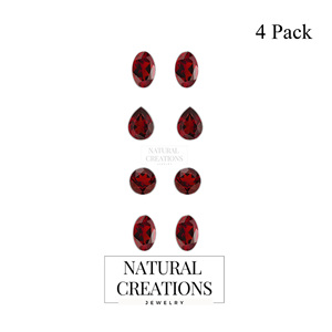 925 Silver Garnet Natural Pear Oval Shape Butterfly Lock Stud <b>Earrings</b> Classic Style Bezel Setting Wedding Engagement Pack 4 - Product Image 1